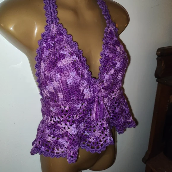 Hand Crochet Boho Festival Halter Boho Bodice Top - Picture 3 of 8
